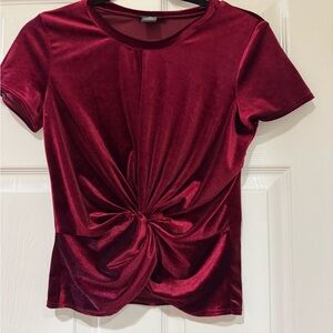 Elegant Velvet Twist Front Top - Red